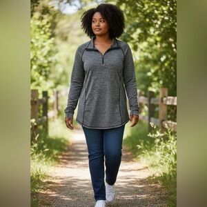 Torrid Active Gray Quarter Zip Long Sleeve Tunic Pullover Top Size 3 (3X)